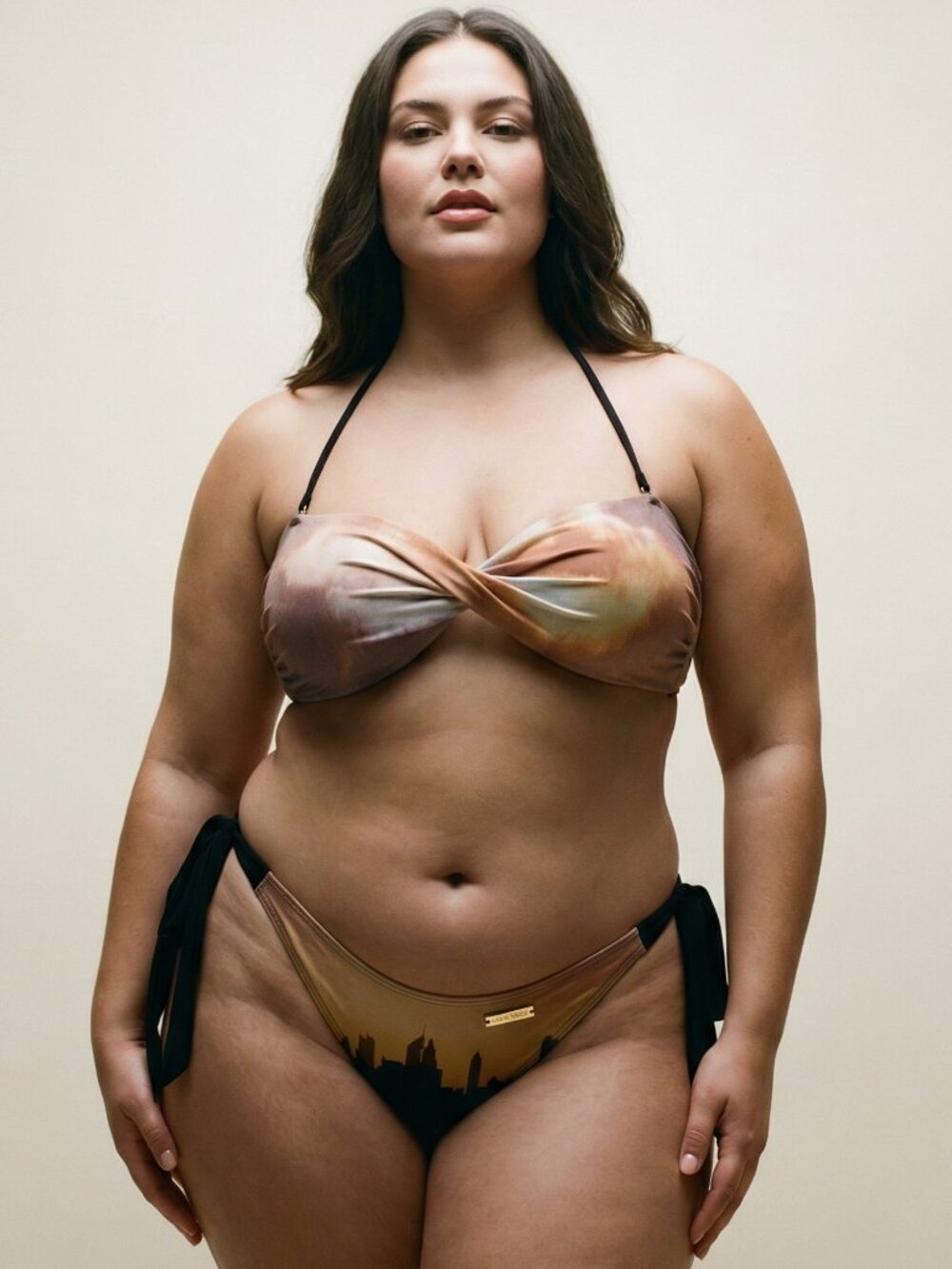 Elegant Tan and Black Bikini Set